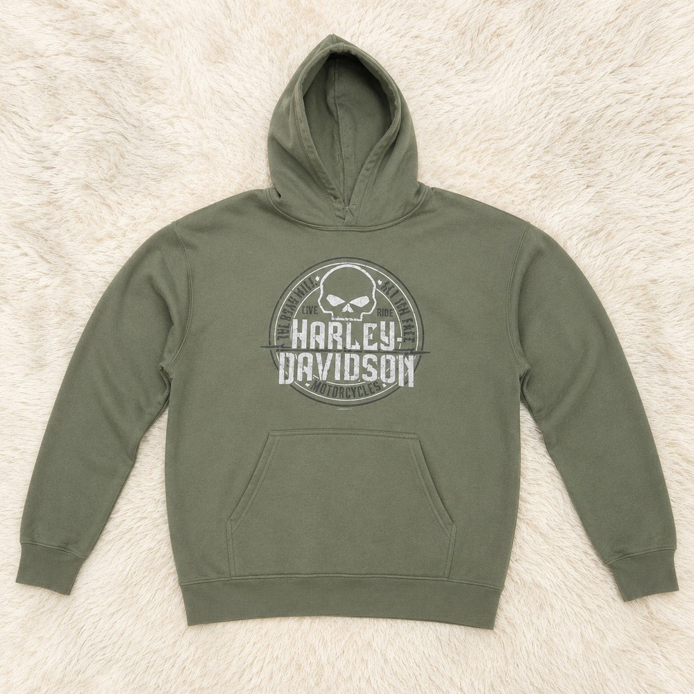 Harley Davidson Three Rivers Dealer Pittsburgh PA Pullover Hoodie Skull Olive XL